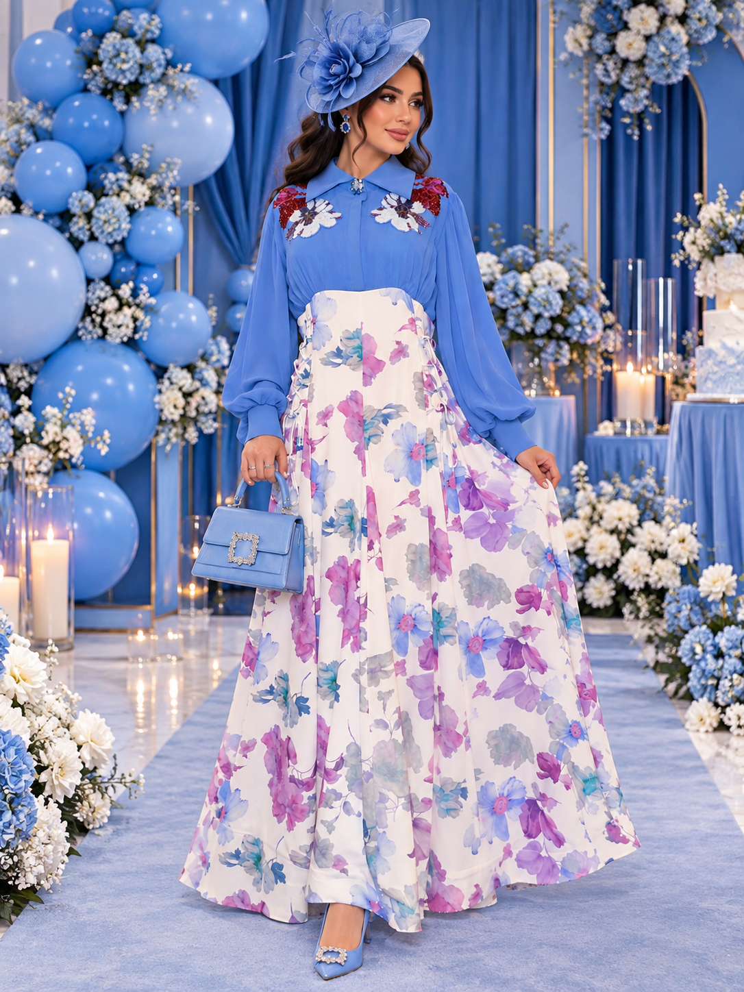 Vintage blue floral maxi dress