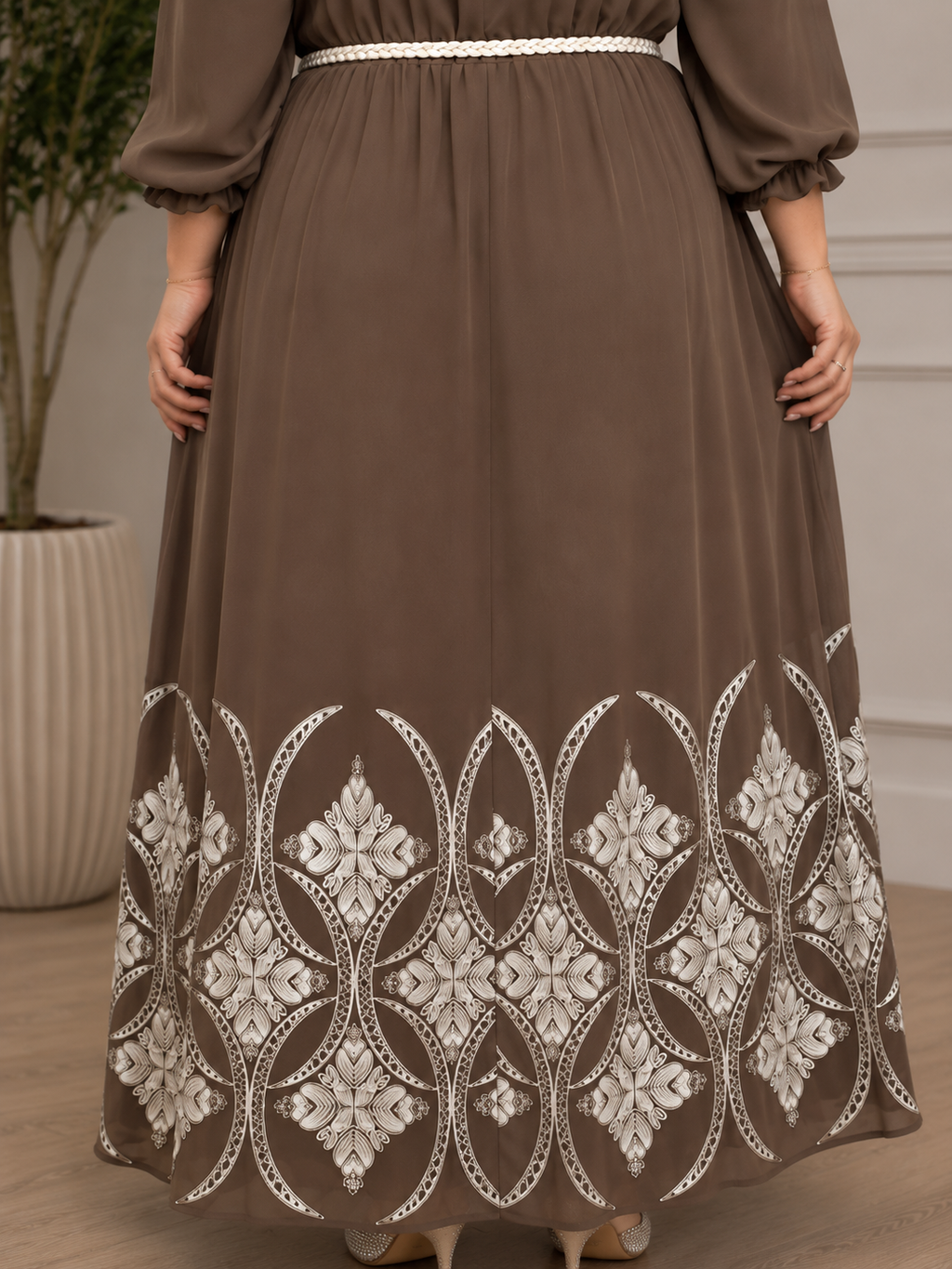 Mocha Embroidered  Dress
