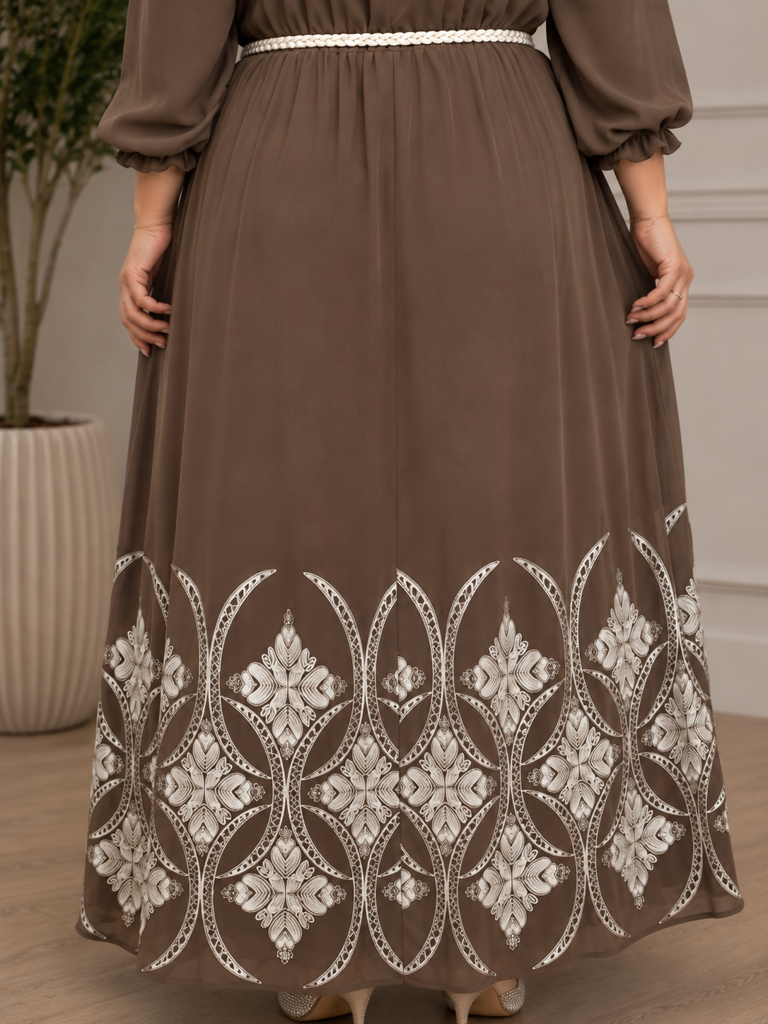 Mocha Embroidered  Dress