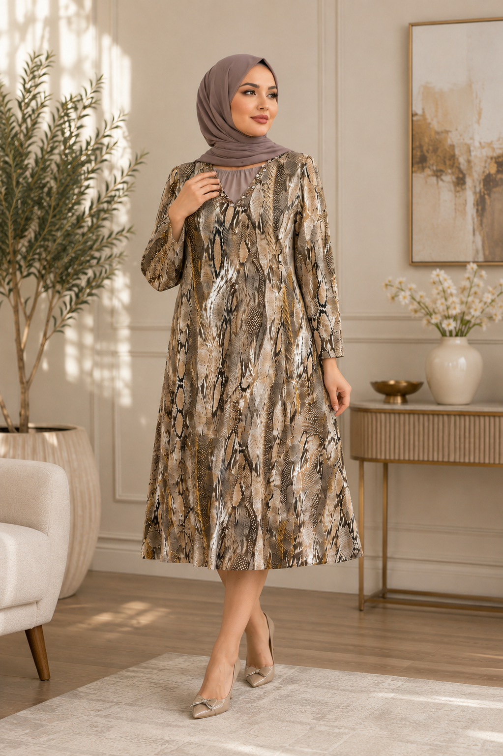 Golden Python Midi Dress
