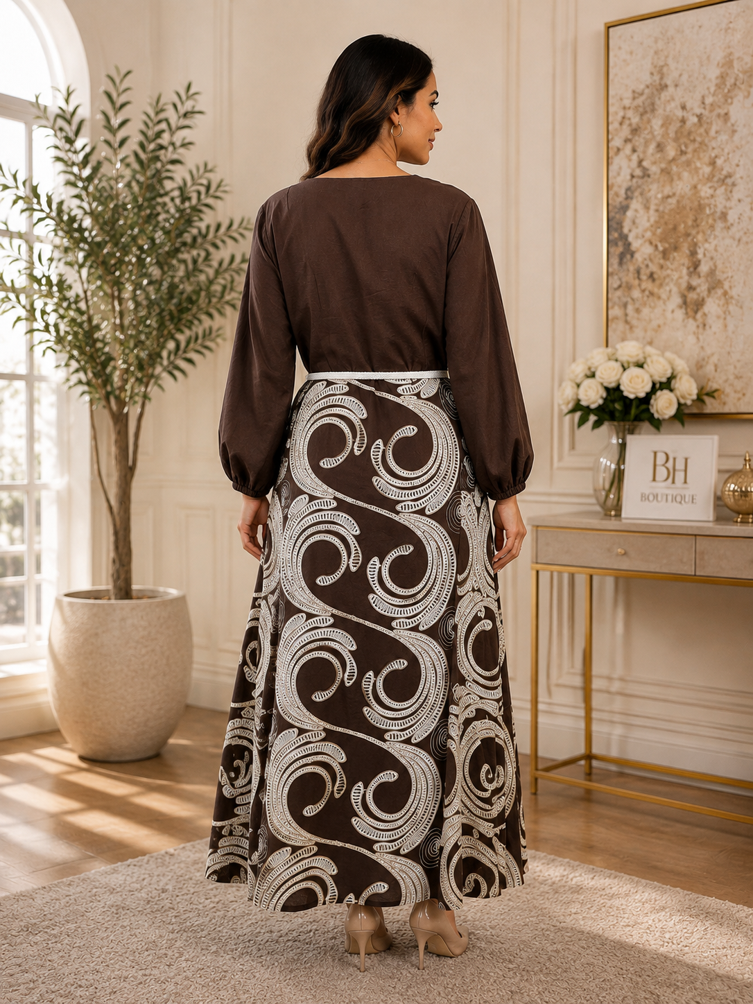 Mocha Button-Front Embroidered Dress by BH Boutiques, photo 2