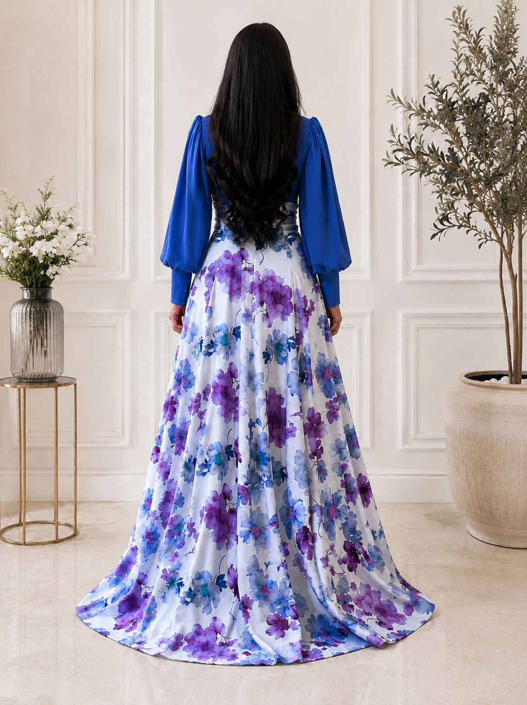 Vintage Blue Floral Maxi Dress