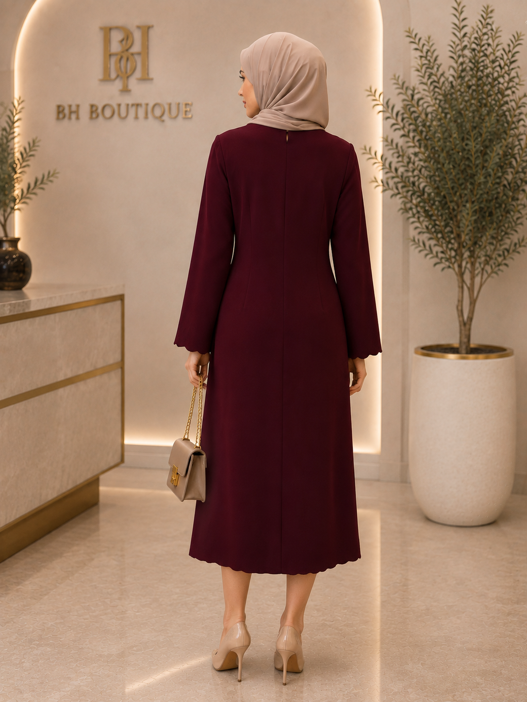 Burgundy Bloom Beaded Midi Dress