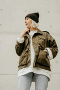 Olive utility jacket street style