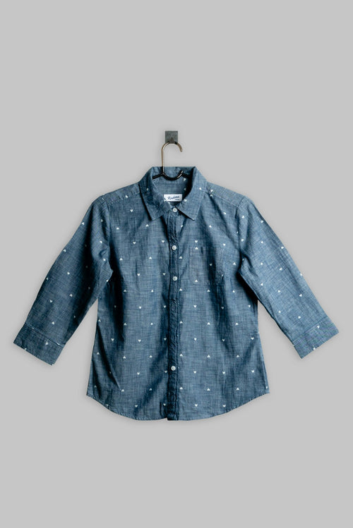 Chambray blouse with dot pattern